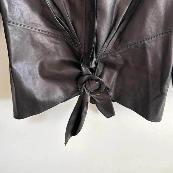 Lafayette 148 black/brown leather tie front jacket top size 10